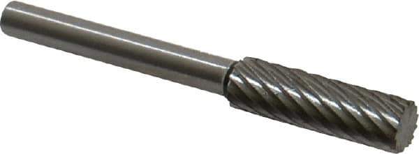 Made in USA - 3/16" Cut Diam, 1/8" Shank Diam, Cylinder Head Single Cut Burr - High Speed Steel, Flat End, 5/8" LOC, 1-1/2" OAL - USA Tool & Supply