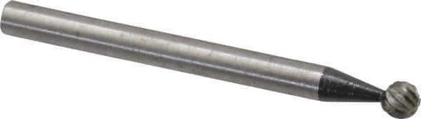 Made in USA - 1/8" Cut Diam, 1/8" Shank Diam, Cylinder with Radius Head Single Cut Burr - High Speed Steel, Radius End, 1/8" LOC, 1-1/2" OAL - USA Tool & Supply