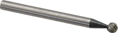 Made in USA - 1/8" Cut Diam, 1/8" Shank Diam, Cylinder with Radius Head Single Cut Burr - High Speed Steel, Radius End, 1/8" LOC, 1-1/2" OAL - USA Tool & Supply