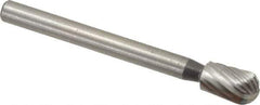 Made in USA - 3/16" Cut Diam, 1/8" Shank Diam, Oval Head Single Cut Burr - High Speed Steel, Radius End, 5/16" LOC, 1-1/2" OAL - USA Tool & Supply