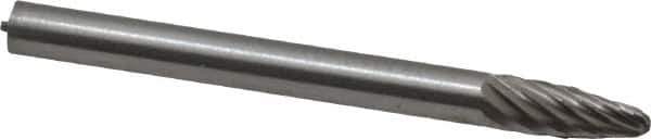 Made in USA - 1/8" Cut Diam, 1/8" Shank Diam, Tree with Radius Head Single Cut Burr - High Speed Steel, Radius End, 5/16" LOC, 1-1/2" OAL - USA Tool & Supply