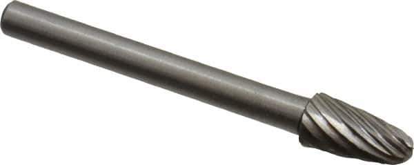 Made in USA - 3/16" Cut Diam, 1/8" Shank Diam, Tree with Radius Head Single Cut Burr - High Speed Steel, Radius End, 3/8" LOC, 1-1/2" OAL - USA Tool & Supply