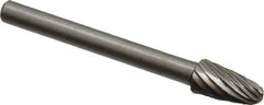 Made in USA - 3/16" Cut Diam, 1/8" Shank Diam, Tree with Radius Head Single Cut Burr - High Speed Steel, Radius End, 3/8" LOC, 1-1/2" OAL - USA Tool & Supply