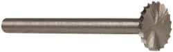 Made in USA - 3/8" Cut Diam, 1/8" Shank Diam, Saw Head Single Cut Burr - High Speed Steel, Point End, 1/32" LOC, 1-1/2" OAL - USA Tool & Supply
