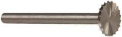 Made in USA - 3/8" Cut Diam, 1/8" Shank Diam, Saw Head Single Cut Burr - High Speed Steel, Point End, 1/32" LOC, 1-1/2" OAL - USA Tool & Supply