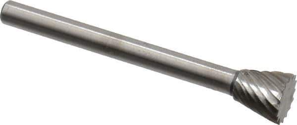 Made in USA - 1/4" Cut Diam, 1/8" Shank Diam, Inverted Cone Head Single Cut Burr - High Speed Steel, Flat End, 1/4" LOC, 1-1/2" OAL - USA Tool & Supply