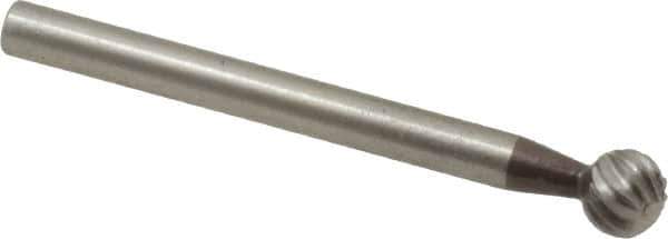 Made in USA - 3/16" Cut Diam, 1/8" Shank Diam, Ball Head Single Cut Burr - High Speed Steel, Radius End, 3/16" LOC, 1-1/2" OAL - USA Tool & Supply