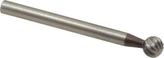 Made in USA - 3/16" Cut Diam, 1/8" Shank Diam, Ball Head Single Cut Burr - High Speed Steel, Radius End, 3/16" LOC, 1-1/2" OAL - USA Tool & Supply