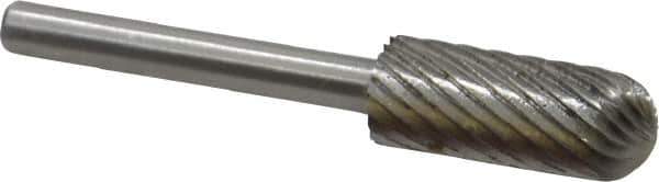 Made in USA - 1/4" Cut Diam, 1/8" Shank Diam, Cylinder with Radius Head Single Cut Burr - High Speed Steel, Radius End, 5/8" LOC, 1-1/2" OAL - USA Tool & Supply
