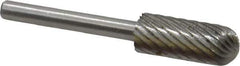 Made in USA - 1/4" Cut Diam, 1/8" Shank Diam, Cylinder with Radius Head Single Cut Burr - High Speed Steel, Radius End, 5/8" LOC, 1-1/2" OAL - USA Tool & Supply