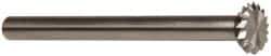 Made in USA - 1/4" Cut Diam, 1/8" Shank Diam, Double Angle Head Double Cut Burr - High Speed Steel, 1/16" LOC, 1-1/2" OAL - USA Tool & Supply
