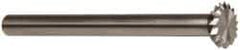 Made in USA - 1/4" Cut Diam, 1/8" Shank Diam, Double Angle Head Double Cut Burr - High Speed Steel, 1/16" LOC, 1-1/2" OAL - USA Tool & Supply