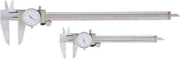 Value Collection - 0 to 6 and 12" Outside Diameter Dial Caliper Set - 0.001" Graduation, 0.1 Range per Revolution, Stainless Steel, White Face - USA Tool & Supply