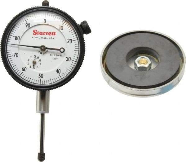 Starrett - 0.001" Graduation, 0-100 Dial Reading, Indicator & Base Kit - 0.34" Base Height, 2" Base Diam - USA Tool & Supply