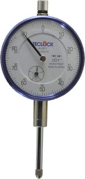 Teclock - 0.001" Graduation, 0-100 Dial Reading, Indicator & Base Kit - 0.34" Base Height, 2" Base Diam - USA Tool & Supply