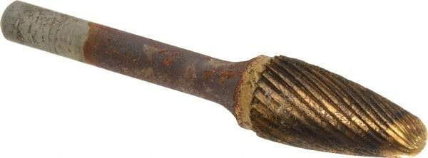 Atrax - 1/2" Cut Diam, 1/4" Shank Diam, Tree Head Double Cut Burr - Carbide, Radius End, 1" LOC, 2-3/4" OAL - USA Tool & Supply