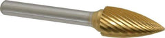 Made in USA - 1/2" Cut Diam, 1/4" Shank Diam, Tree Head Single Cut Burr - Carbide, Point End, 1" LOC, 2-3/4" OAL - USA Tool & Supply