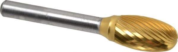 Atrax - 1/2" Cut Diam, 1/4" Shank Diam, Oval Head Double Cut Burr - Carbide, Radius End, 7/8" LOC, 2-3/4" OAL - USA Tool & Supply