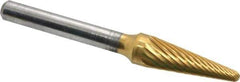 Atrax - 3/8" Cut Diam, 1/4" Shank Diam, Taper Head Single Cut Burr - Carbide, Radius End, 1-1/16" LOC, 2-3/4" OAL - USA Tool & Supply