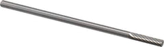 Made in USA - 1/8" Cut Diam, 1/8" Shank Diam, Cylinder Head Single Cut Burr - Carbide, Flat End, 9/16" LOC, 1-1/2" OAL - USA Tool & Supply