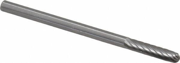 Made in USA - 1/8" Cut Diam, 9/16" Shank Diam, Cylinder with Radius Head Single Cut Burr - Carbide, Radius End, 9/16" LOC, 2" OAL - USA Tool & Supply