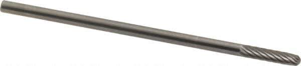 Made in USA - 1/8" Cut Diam, 1/8" Shank Diam, Cylinder with Radius Head Single Cut Burr - Carbide, Radius End, 9/16" LOC, 1-1/2" OAL - USA Tool & Supply