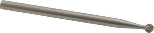 Made in USA - 1/8" Cut Diam, 1/8" Shank Diam, Ball Head Single Cut Burr - Carbide, Radius End, 1/8" LOC, 2" OAL - USA Tool & Supply