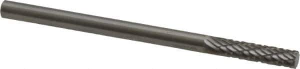 Made in USA - 1/8" Cut Diam, 1/8" Shank Diam, Cylinder Head Double Cut Burr - Carbide, Flat End, 3/16" LOC, 2" OAL - USA Tool & Supply