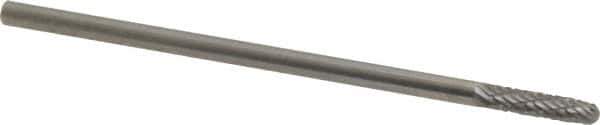 Made in USA - 1/8" Cut Diam, 1/8" Shank Diam, Cylinder with Radius Head Double Cut Burr - Carbide, Radius End, 9/16" LOC, 1-1/2" OAL - USA Tool & Supply