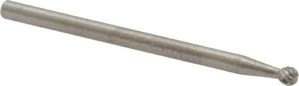 Made in USA - 1/8" Cut Diam, 1/8" Shank Diam, Ball Head Double Cut Burr - Carbide, Radius End, 1/8" LOC, 2" OAL - USA Tool & Supply