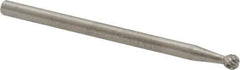 Made in USA - 1/8" Cut Diam, 1/8" Shank Diam, Ball Head Double Cut Burr - Carbide, Radius End, 1/8" LOC, 2" OAL - USA Tool & Supply