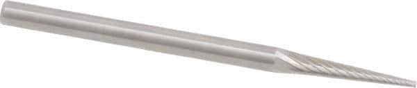 Made in USA - 1/8" Cut Diam, 1/8" Shank Diam, Cone Head Single Cut Burr - Carbide, 5/8" LOC, 2" OAL - USA Tool & Supply