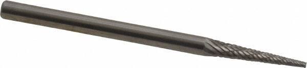 Made in USA - 1/8" Cut Diam, 1/8" Shank Diam, Cone Head Double Cut Burr - Carbide, 5/8" LOC, 2" OAL - USA Tool & Supply