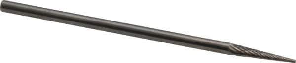 Made in USA - 1/8" Cut Diam, 1/8" Shank Diam, Cone Head Double Cut Burr - Carbide, Point End, 5/8" LOC, 1-1/2" OAL - USA Tool & Supply