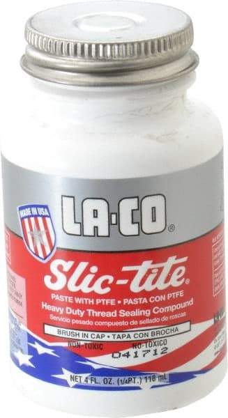 LA-CO - 1/4 Pt Brush Top Can White Thread Sealant - Paste with PTFE, 500°F Max Working Temp, For Metal, PVC, CPVC & ABS Plastic Pipe Threads - USA Tool & Supply