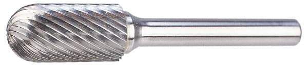 M.A. Ford - 5/16" Cut Diam, 1/4" Shank Diam, Cylinder with Radius Head Single Cut Burr - Carbide, Radius End, 3/4" LOC, 2-3/4" OAL - USA Tool & Supply