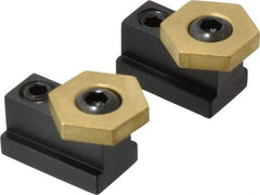 Mitee-Bite - 13/16" Brass Hex, 7/16" T-Slot, 5/16-18 Stud Thread, Symmetrical Hex Clamp - 3/16" Hex Height, 800 Lb Holding Force, 1/2" Long Thread, 8.3 Ft/Lb Torque, 2 Clamps - USA Tool & Supply