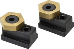 Mitee-Bite - 13/16" Brass Hex, 1/2" T-Slot, 3/8-16 Stud Thread, Symmetrical Hex Clamp - 1/4" Hex Height, 2,000 Lb Holding Force, 3/4" Long Thread, 20.8 Ft/Lb Torque, 2 Clamps - USA Tool & Supply