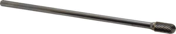 Atrax - 3/8" Cut Diam, 1/4" Shank Diam, Cylinder with Radius Head Single Cut Burr - Carbide, Radius End, 3/4" LOC, 6-3/4" OAL - USA Tool & Supply