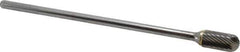 Atrax - 1/2" Cut Diam, 1/4" Shank Diam, Cylinder with Radius Head Single Cut Burr - Carbide, Radius End, 1" LOC, 7" OAL - USA Tool & Supply