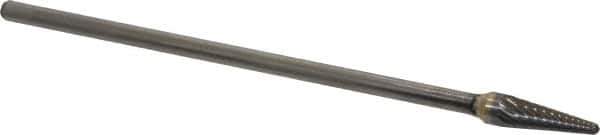 Atrax - 3/8" Cut Diam, 1/4" Shank Diam, Taper Head Single Cut Burr - Carbide, Radius End, 1-1/16" LOC, 7-1/16" OAL - USA Tool & Supply