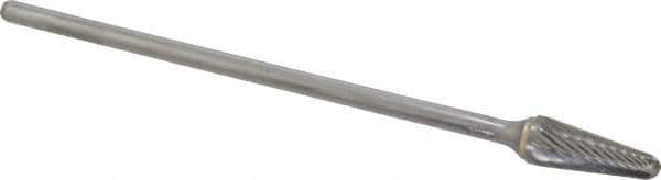 Atrax - 1/2" Cut Diam, 1/4" Shank Diam, Taper Head Single Cut Burr - Carbide, Radius End, 1-1/8" LOC, 7-1/8" OAL - USA Tool & Supply