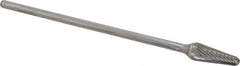 Atrax - 1/2" Cut Diam, 1/4" Shank Diam, Taper Head Single Cut Burr - Carbide, Radius End, 1-1/8" LOC, 7-1/8" OAL - USA Tool & Supply