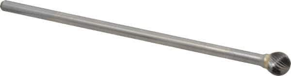 Atrax - 1/2" Cut Diam, 1/4" Shank Diam, Ball Head Single Cut Burr - Carbide, Radius End, 7/16" LOC, 6-7/16" OAL - USA Tool & Supply