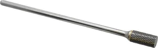 Atrax - 1/2" Cut Diam, 1/4" Shank Diam, Cylinder Head Double Cut Burr - Carbide, Flat End, 1" LOC, 7" OAL - USA Tool & Supply