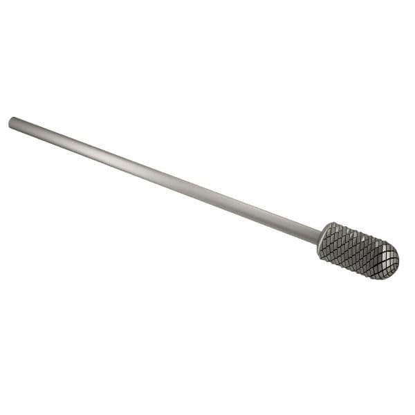 Atrax - 3/8" Cut Diam, 1/4" Shank Diam, Cylinder with Radius Head Double Cut Burr - Carbide, Radius End, 3/4" LOC, 6-3/4" OAL - USA Tool & Supply