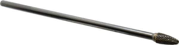 Atrax - 3/8" Cut Diam, 1/4" Shank Diam, Tree with Radius Head Double Cut Burr - Carbide, Radius End, 3/4" LOC, 6-3/4" OAL - USA Tool & Supply