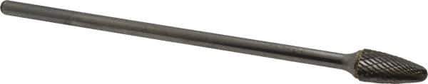 Atrax - 1/2" Cut Diam, 1/4" Shank Diam, Tree with Radius Head Double Cut Burr - Carbide, Radius End, 1" LOC, 7" OAL - USA Tool & Supply