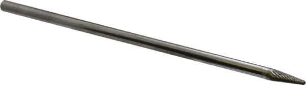 Atrax - 1/4" Cut Diam, 1/4" Shank Diam, Taper Head Double Cut Burr - Carbide, Radius End, 5/8" LOC, 6-5/8" OAL - USA Tool & Supply