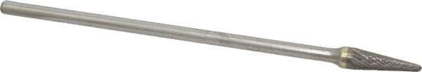 Atrax - 3/8" Cut Diam, 1/4" Shank Diam, Taper Head Double Cut Burr - Carbide, Radius End, 1-1/16" LOC, 7-1/16" OAL - USA Tool & Supply